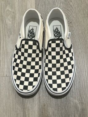 Vans Slip-On Checkerboard Canvas Sneakers in Black and Cream